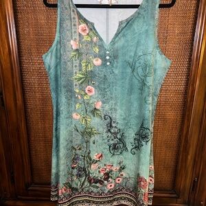 Floral Sleeveless Dress in Teal and Pink